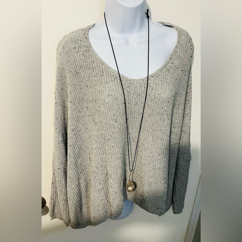 Miracle V-Neck Sweater in Soft Gray. Dolman sleeves. Oversized.